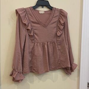 a new day Ruffled V-Neck Blouse - Dusty Pink